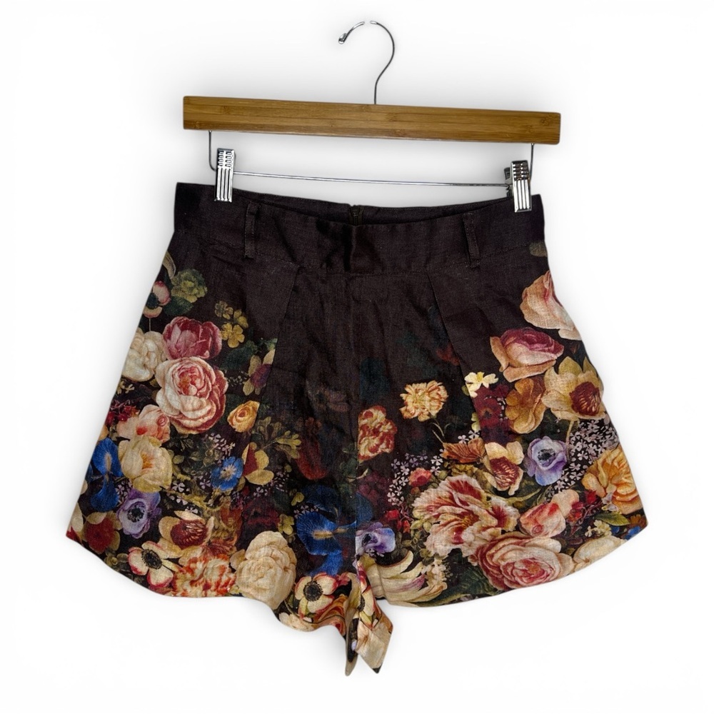 ZIMMERMANN Chintz Floral Linen High Waisted Shorts Brown Multi Size 2 US 8